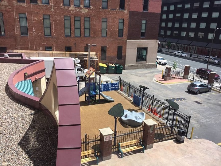 Upper side view of new playground before opening.