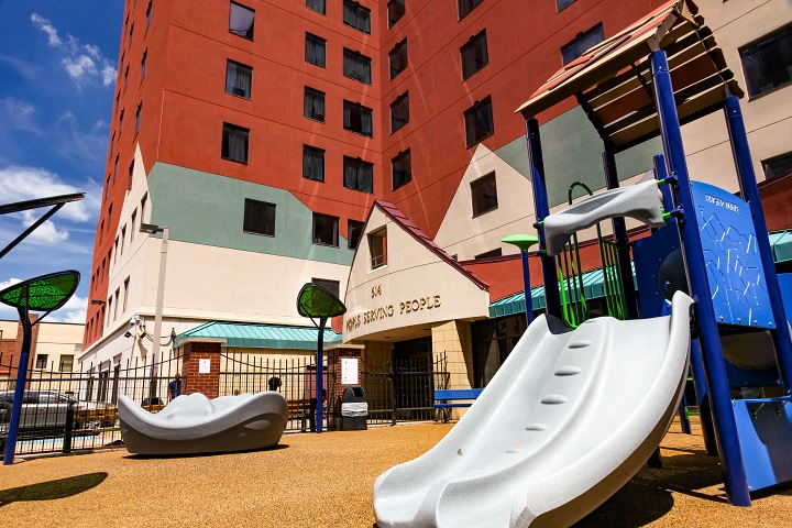 Low angle view of playground including slide