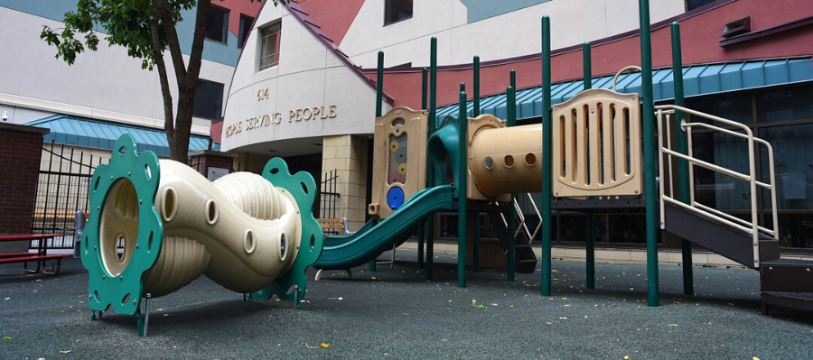 PSP building with playground in foreground