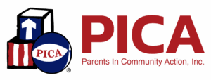 PICA logo with stacked blocks and text reading "PICA Parents In Community Action, Inc." in red and blue.