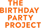 Text in bold orange letters reads: "The Birthday Party Project" on a light background.