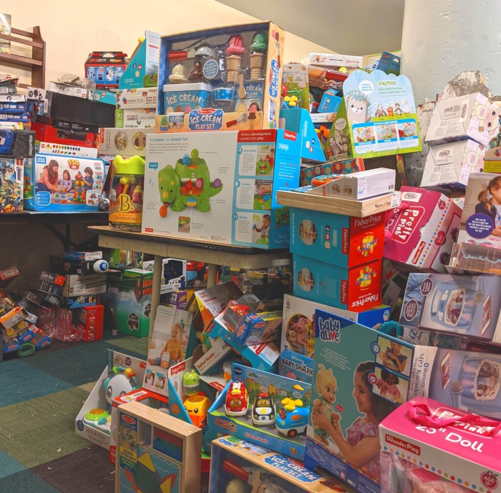 Room full of donated toys