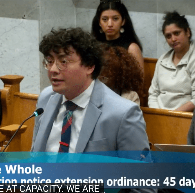 Image of Hoang Murphy testifying at city council hearing